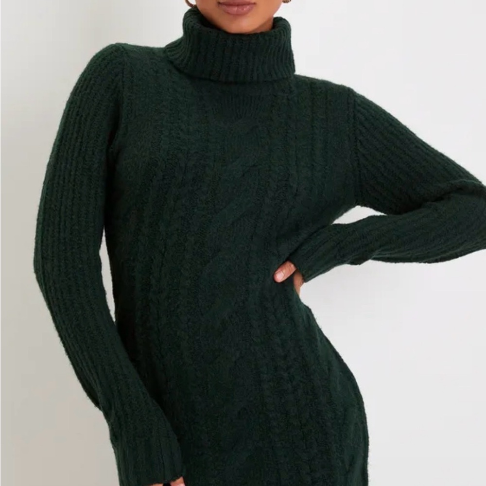 Lulu's Deep Green Cable Knit Turtleneck Sweater